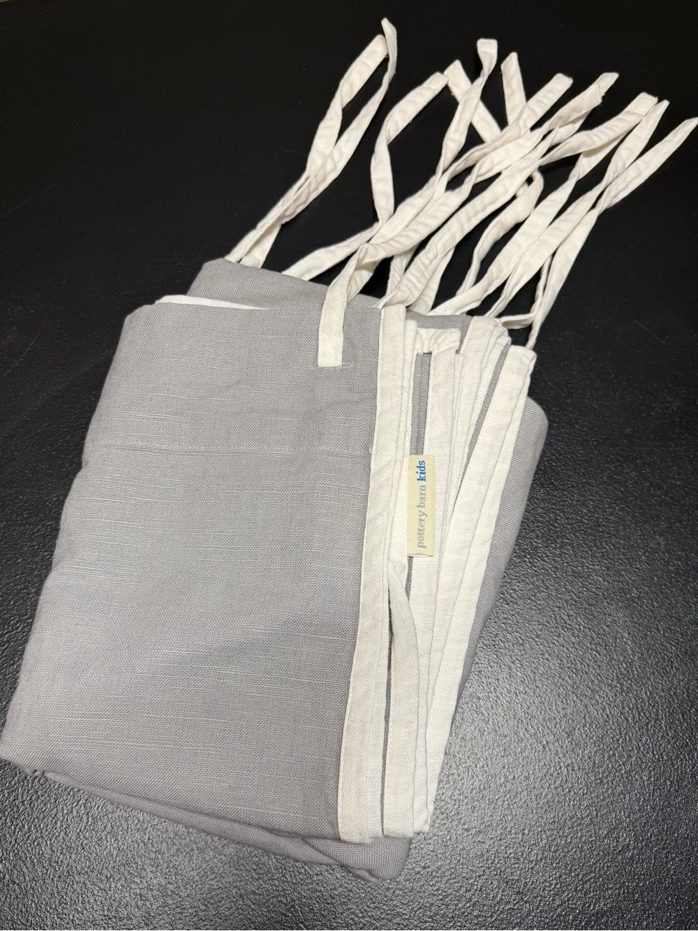 Pottery Barn Breezy Border Non Blackout Curtain Window Panel in Gray White Bows
